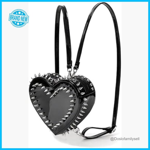 Handbags - Heart Studded Backpack Punk Style Crossbody Purse Faux Leather Y2K Chic
